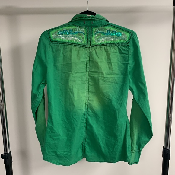 Vintage Y2K Roar Green Snap Front Rhinestone Cowboy Shirt Size M - Picture 6 of 7